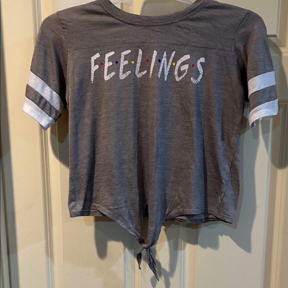 Feelings Gray Tie-Front Crop Tee